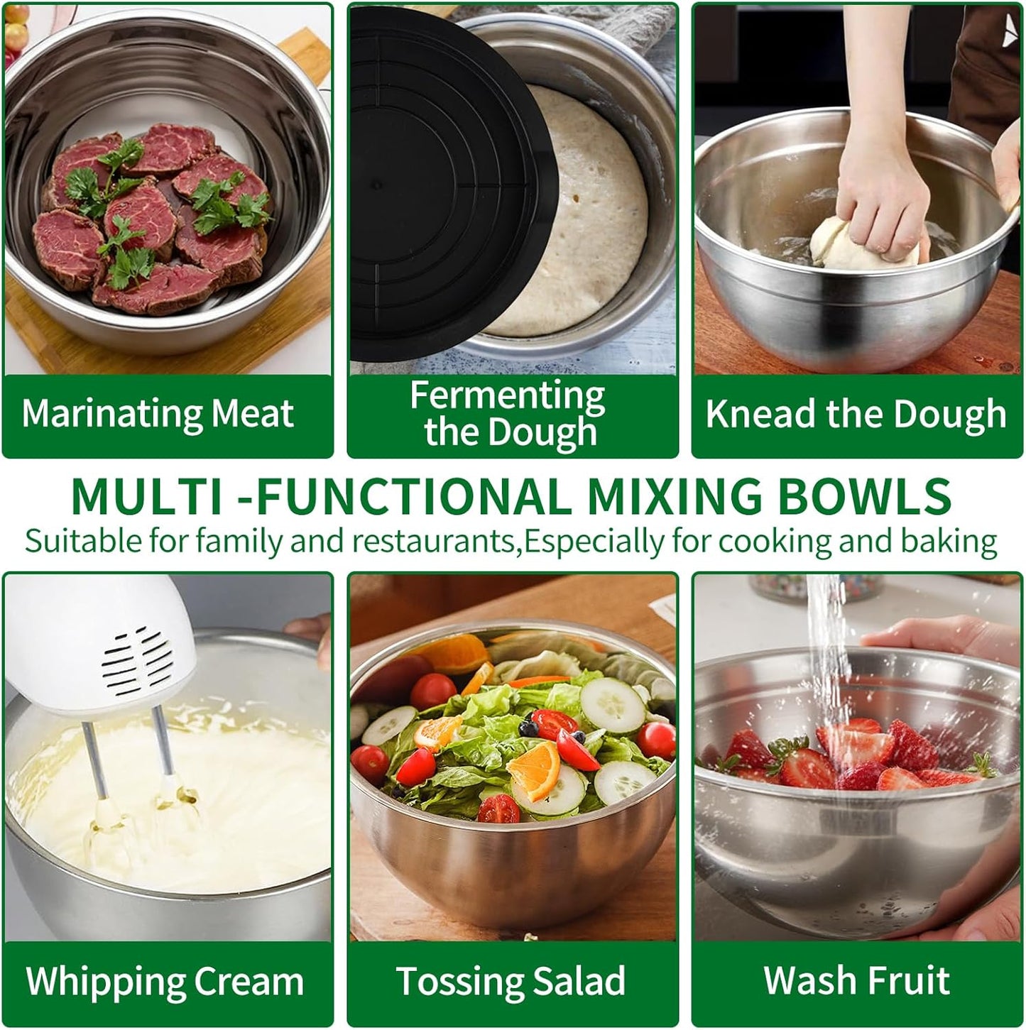 WEPSEN 5-Speed Electric Hand Mixer, 4 Large Mixing Bowls Set, Handheld Mixers with Whisks Beater, Stainless Steel Metal Nesting Bowl Measuring Cups Spoons Kitchen Cake Blender for Baking Supplies