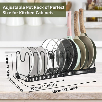 Pot Rack Organizer -Expandable Pot and Pan Organizer for Cabinet,Pot Lid Organizer Holder with 10 Adjustable Compartment for Kitchen Cabinet Cookware Baking Frying Rack,Bronze