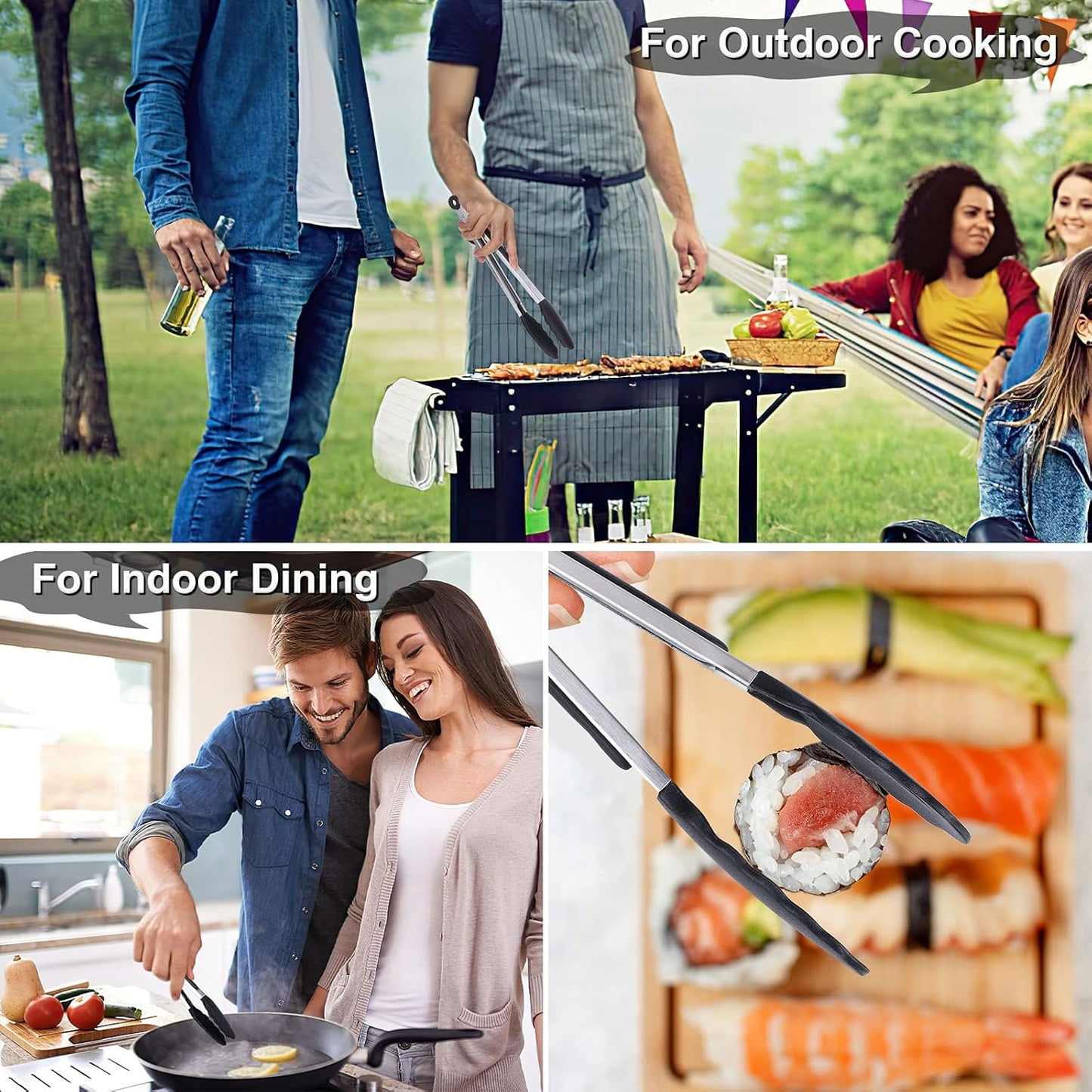 Kitchen Tongs Set of 3, Cooking Tongs with Silicone Tips, Non-Stick Non-Scratch Heat Resistant Tongs for Grilling Cooking BBQ Salad Serving (Multicolor, 7/9/12 Inch)