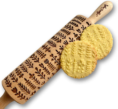 SAKURA TREE Embossing Rolling Pin with Blooming Sakura Flowers Pattern. Dough and Clay Roller for Embossed Cookies Fondant Pottery. Cookie and Ceramic Stamp. Backing Gifts for Women by Algis Crafts