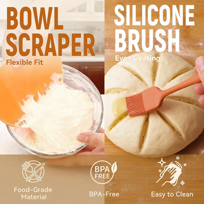 Sourdough Starter Kit, 9" Round and 9.7" Oval Banneton Proofing Baskets, Bread Baking Supplies with Glass Starter Jar, Dough Whisk, Bread Lame, Scrapers and Linen Liners