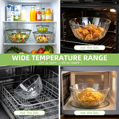 Luvan Glass Mixing Bowls with Lids Set(4.5QT, 2.7QT, 1.1QT)-Large Glass Mixing Bowls, Clear Salad Bowl for Baking, Cooking, Serving, Food Prep, 3PC Nesting Bowls for Kitchen Storage & Dishwasher Safe