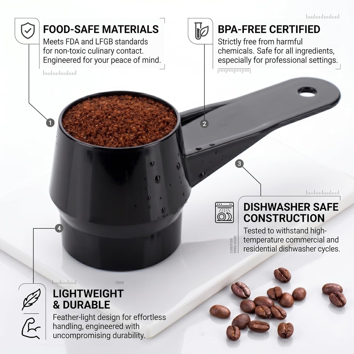 Coffee Scoop for Reusable K Cup Refillable Coffee Pods, 2 Tablespoon Capacity, Scoop for Ground Coffee, Protein Powder, Tea(Black,1Pack)