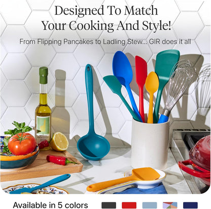 GIR: Get It Right 5-Piece Silicone Ultimate Kitchen Utensils Set - Ladle, Spatula, Flip, Spoon & Spoonula - Non-Toxic Cooking Utensils for Nonstick Cookware, Cooking and Baking - Black
