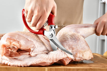 Heavy Duty Poultry Shears - Kitchen Scissors for Cutting Chicken, Poultry, Game, Meat - Chopping Vegetable - Spring Loaded - Red