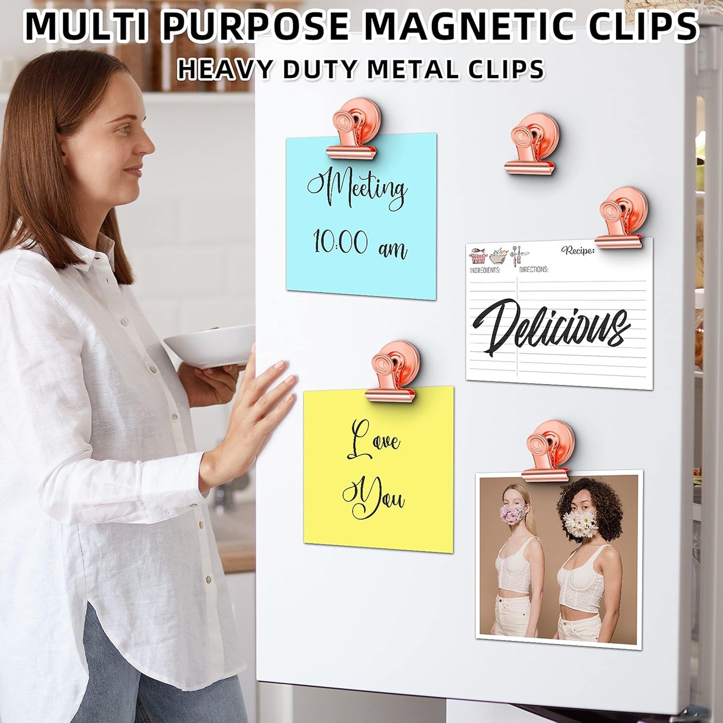 Grtard 12 Pack Magnetic Clips, Fridge Magnets Refrigerator Magnets, Strong Magnetic Clips Heavy Duty, Whiteboard Magnet Clip for Office Home Classroom Organization Kitchen Accessories(Black)