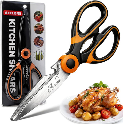 Kitchen Shears, Acelone Premium Heavy Duty Shears Ultra Sharp Stainless Steel Multi-function Kitchen Scissors for Chicken/Poultry/Fish/Meat/Vegetables/Herbs/BBQ… (Red black)