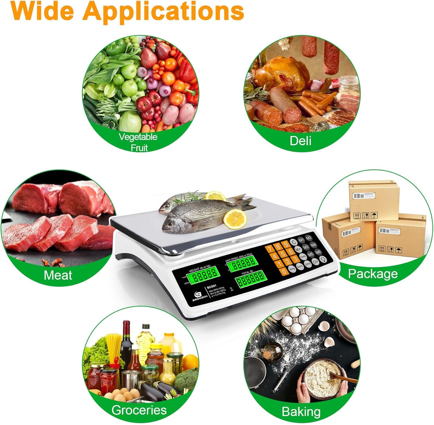 Price Computing Scale 88lb/40kg Commercial Food Scale for Produce Meat with Stainless Steel Large Platform, LCD Display, and Green Bright Backlight for Farmers Markets, Deli, （Not for Trade）