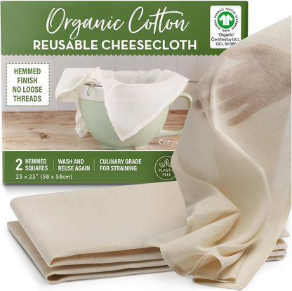 Organic Unbleached Cotton Cheesecloth – GOTS Certified Muslin Cloth for Straining & Cooking, Reusable Kitchen Filter, Large 18 sq ft