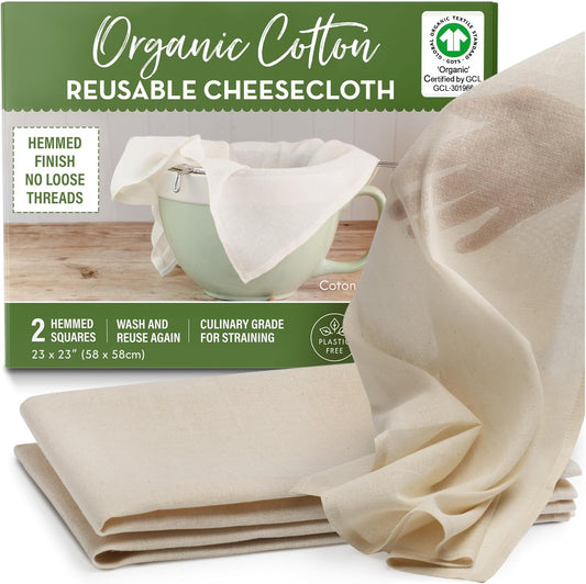 Organic Unbleached Cotton Cheesecloth – GOTS Certified Muslin Cloth for Straining & Cooking, Reusable Kitchen Filter, Large 18 sq ft