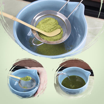 Matcha Whisk Set – Ceramic Matcha Bowl with Pour Spout, Bamboo Whisk, Whisk Holder, Scoop, Sifter – Japanese Matcha Kit for Beginners (Pink)