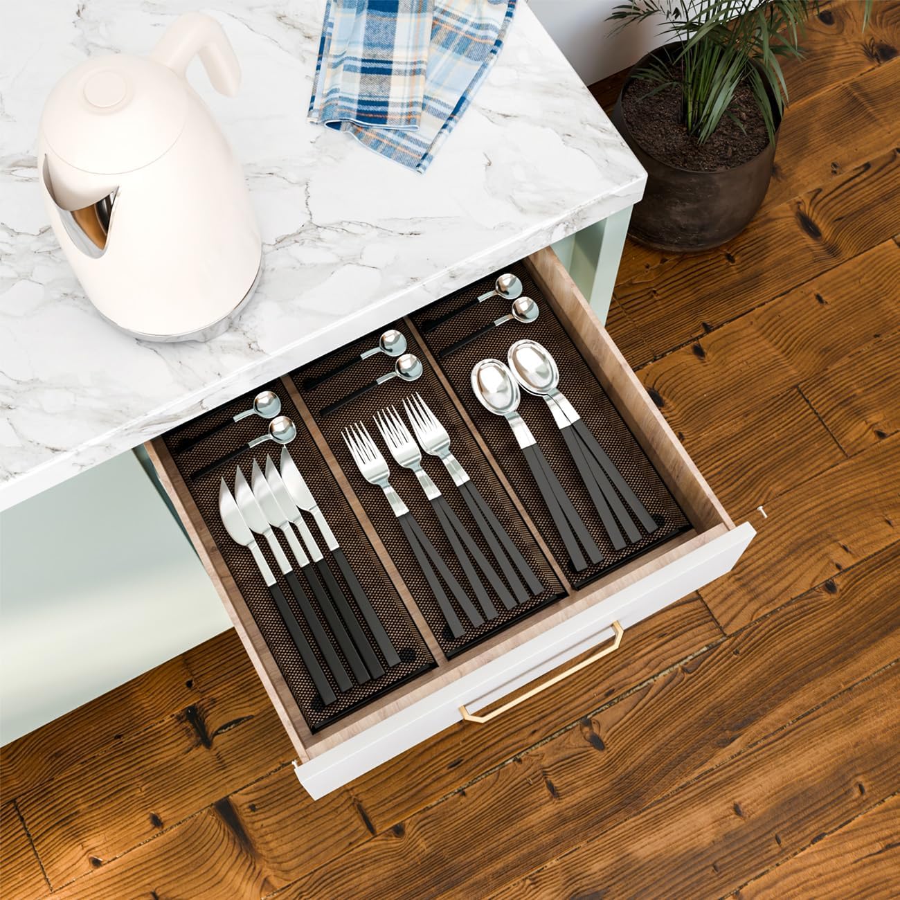 BYCY 3 Pack Mesh Flatware Drawer Organizer for Kitchen/Office/Home Tools,Spoon Knife Fork Organizers Box Utensil Tabletop Storage Tray (12 x 6 x 2 Inch)