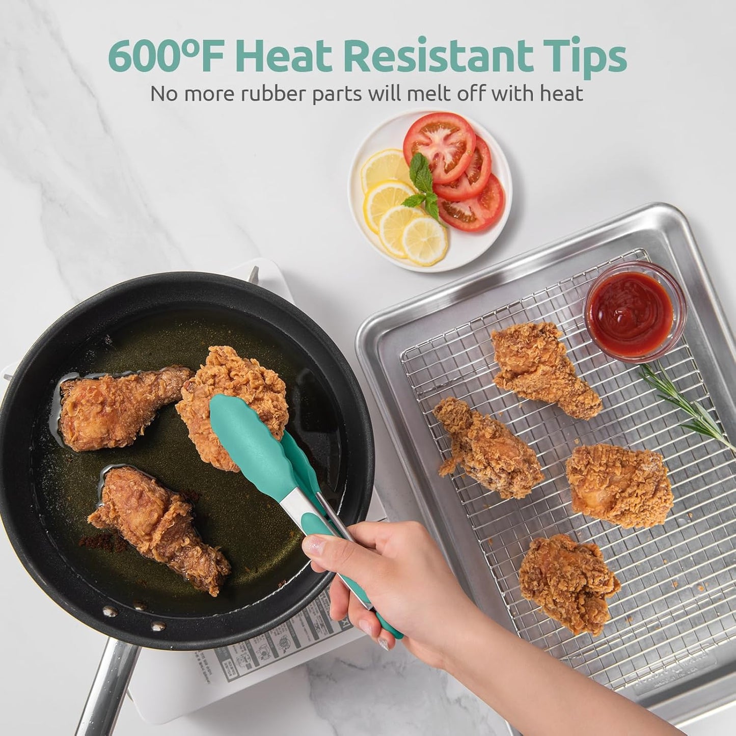 600ºF Heat Resistant Kitchen Tongs: U-Taste 9 inch Silicone Cooking Tong with Firm Sealed Non Stick Rubber Tips & Silicon Coated 18/8 Stainless Steel Handle & Smooth Locking for Serving Salad (Black)