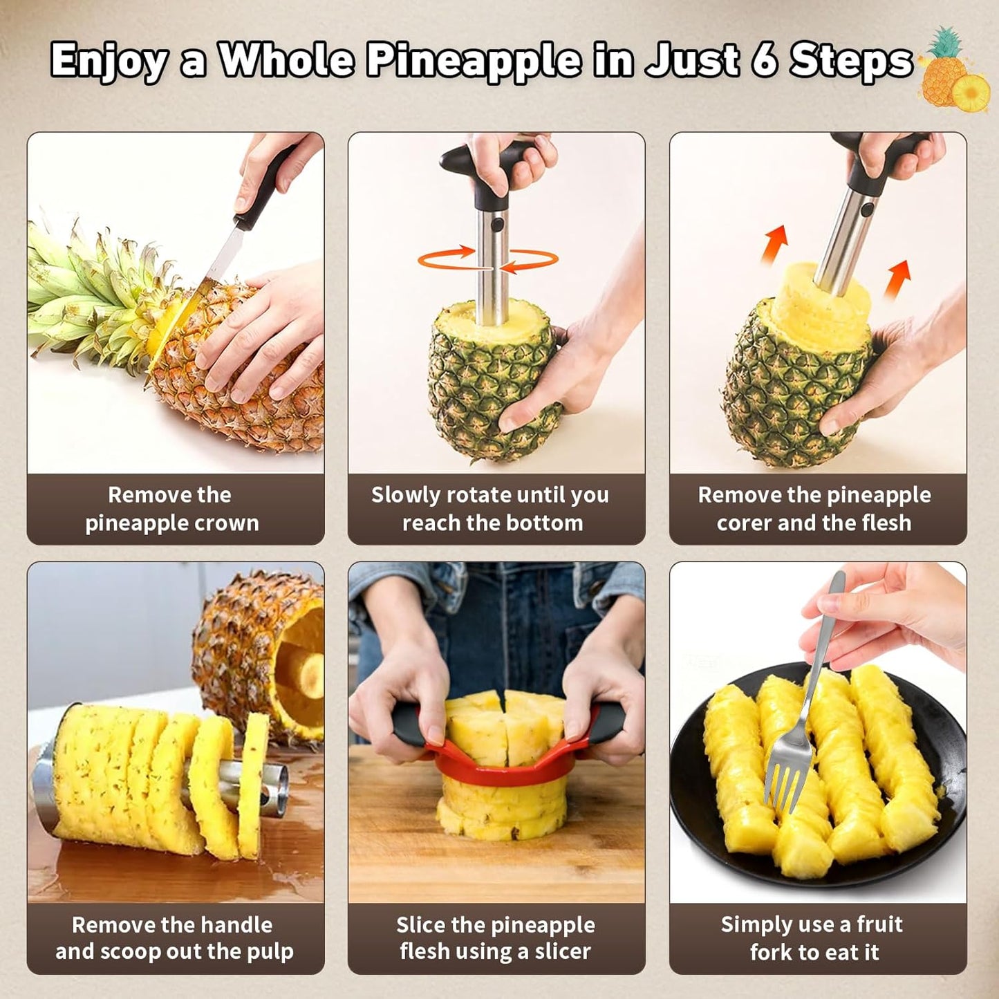 Pineapple Corer and Slicer,Stainless Steel Pineapple Corer,Reinforced Thicker Blade,with Apple Slicer Attachment,Pineapple Cutter Tool for Pineapple Rings & Diced Pineapple,Kitchen Tool