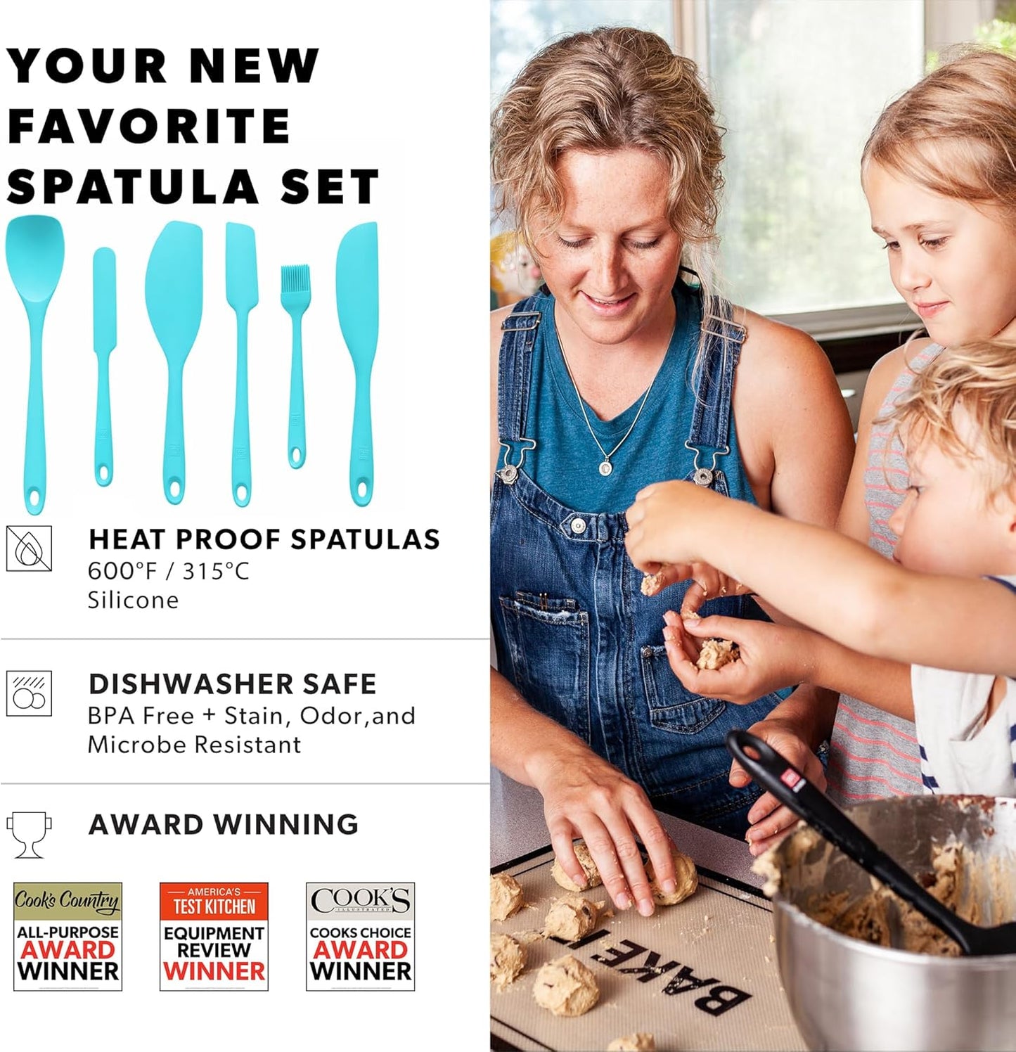 All New DI ORO 6-Piece Silicone Spatula Set - Rubber Kitchen Utensils for Baking, Cooking & Mixing - Heat-Resistant 600°F BPA Free Spatulas for Nonstick Cookware - Dishwasher Safe (Black)