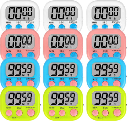 Lasubst Digital Classroom Timers for Teachers Kids School Supplies Bulk with Magnetic Back 12 Pack, White Pink Blue Green