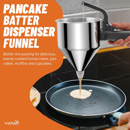 40oz Pancake Batter Dispenser, Stainless Steel Cake Dispenser with Stand, Great for Pancakes, Cupcake, Waffle or Any Baked Goods, Durable, Leak-Free, Space Gray