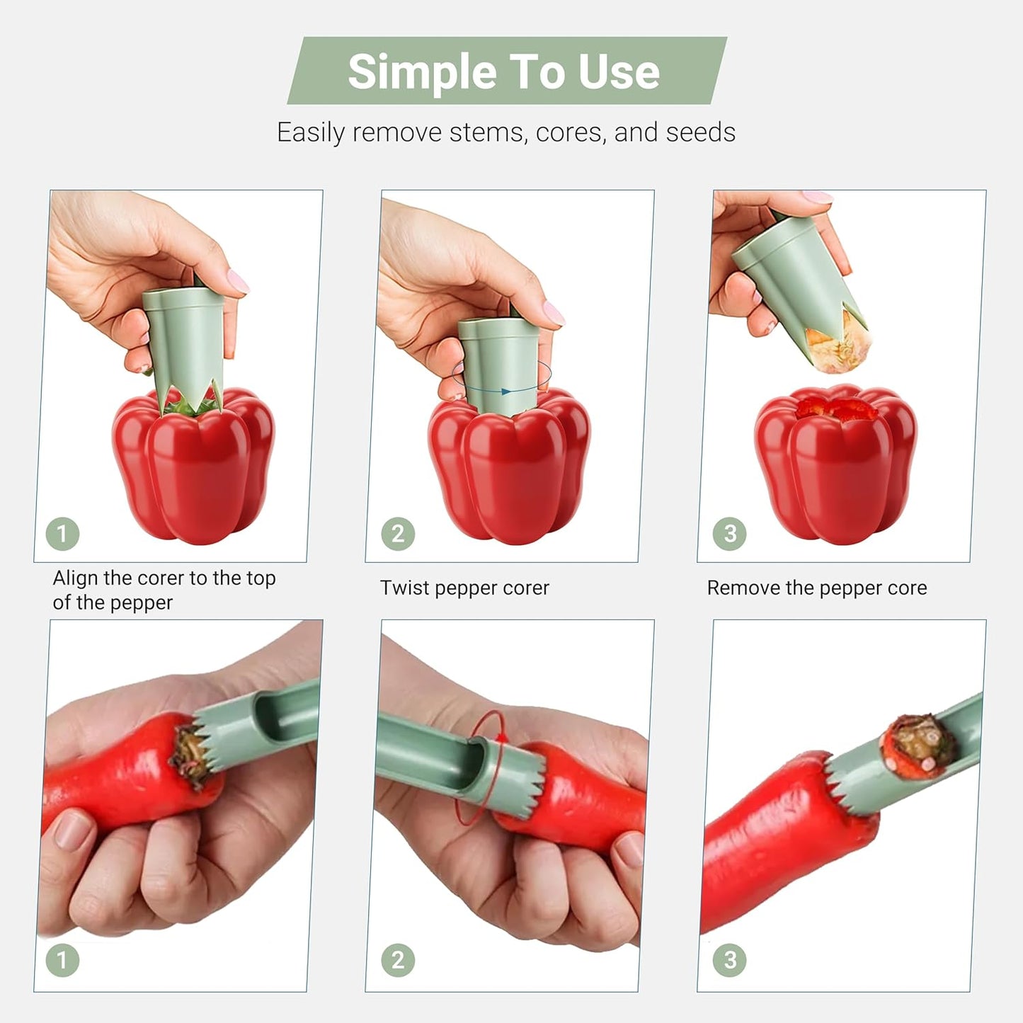 2-in-1 Pepper Corer & Seed Remover – Easy Deseeder for Bell Peppers, Sweet Peppers & Jalapeños – Kitchen Tool for Fast Prep