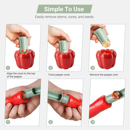 2-in-1 Pepper Corer & Seed Remover – Easy Deseeder for Bell Peppers, Sweet Peppers & Jalapeños – Kitchen Tool for Fast Prep