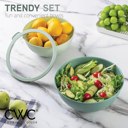 COOK WITH COLOR Mixing Bowls with Lids - 12 Piece Plastic Nesting Bowls Set includes 6 Prep Bowls and 6 Lids, Microwave Safe Mixing Bowl Set, Black Embossed - Colors A
