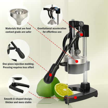 Cast Iron Juicer Hand Press – Heavy Duty Manual Citrus Juicer, Professional Orange Press, Stainless Steel Lemon Squeezer & Lime Juice Extractor (gray)
