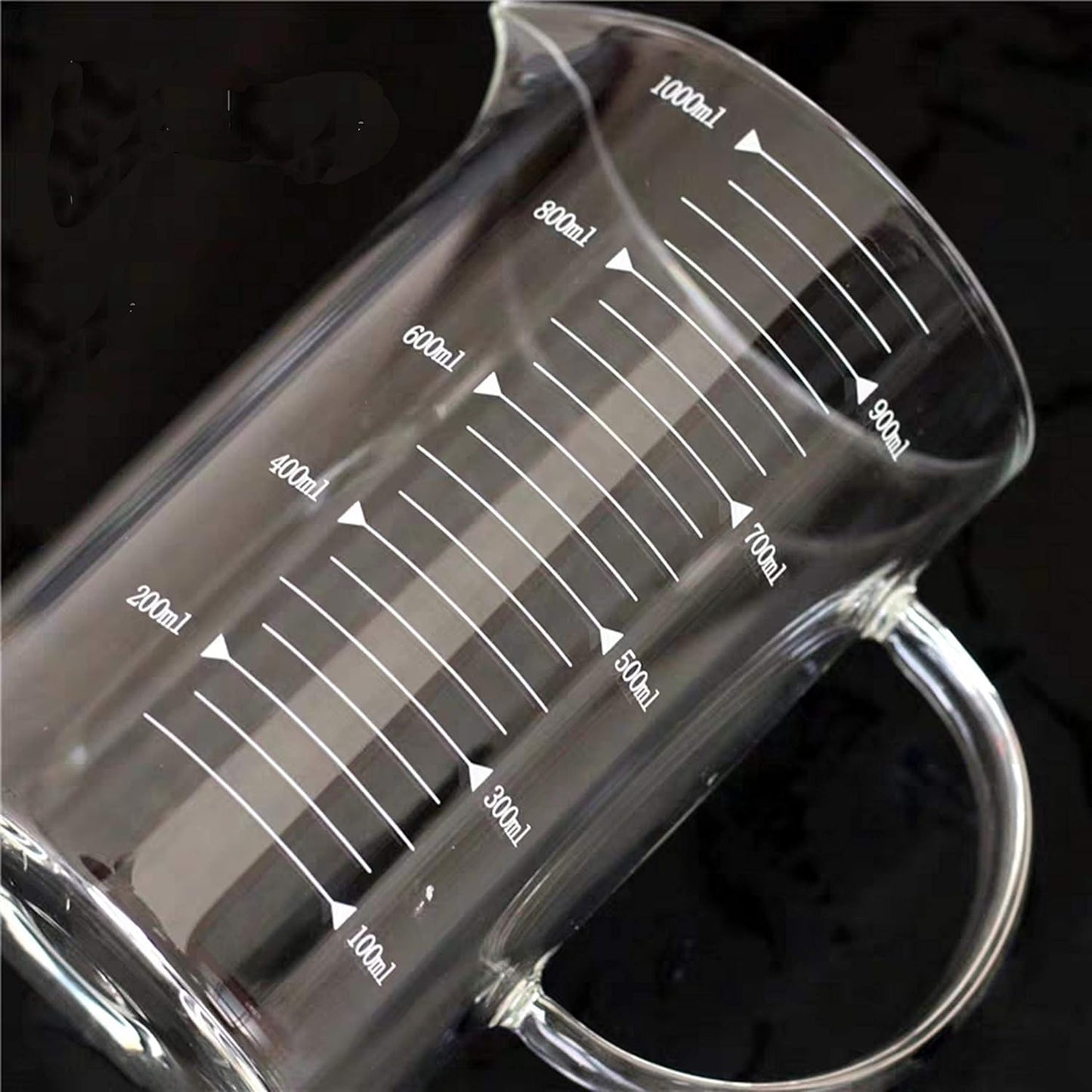 Graduated Beaker Mug with Handle and Durable Bamboo Lid Borosilicate Glass Multi-Function Food Grade Measuring Cup 1000ML