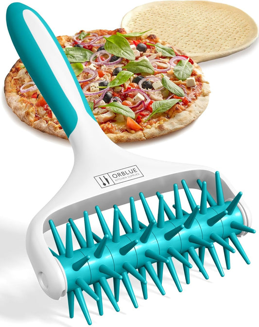 Orblue Pizza Dough Docker, Pastry Roller with Spikes, Pizza Docking Tool for Home & Commercial Kitchen - Pizza Making Accessories that Prevent Dough from Blistering, Red