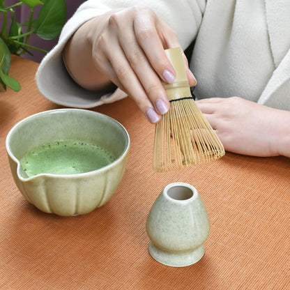 Artcome 4 Pcs Japanese Matcha Tea Set - Matcha Bowl with Pouring Spout, Matcha Whisk, Tea Scoop, Whisk Holder, Handmade Matcha Ceremony Kit For Japanese Tea Ceremony, Rose