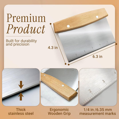 Multipurpose Bench Scraper, Dough Scraper and Dough Cutter for Flat Top Griddle, Bread, Pizza, and Pastry – Stainless Steel Griddle Scraper Chopper for Baking and Cooking