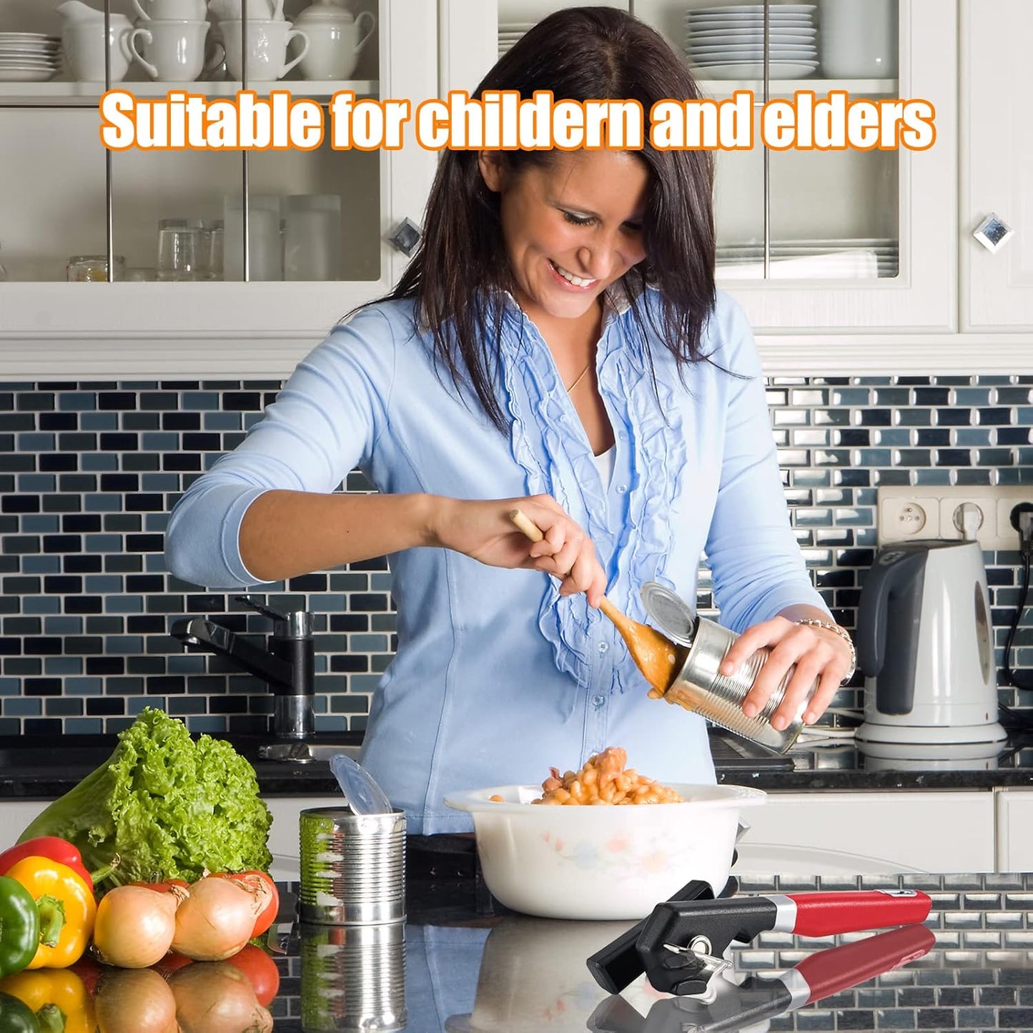 Side Cut Can Opener Smooth Edge, Safety Can Opener with Durable Sharp Blade, Big & Soft Turn Knob & Comfortable Non-Slip Handle, Black