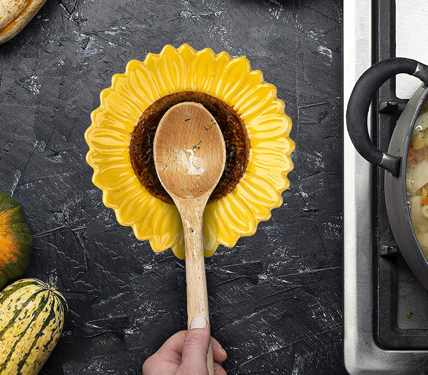 Sunflower Shaped Ceramic Spoon Rest - 2 PCS for Stove Top & Counter