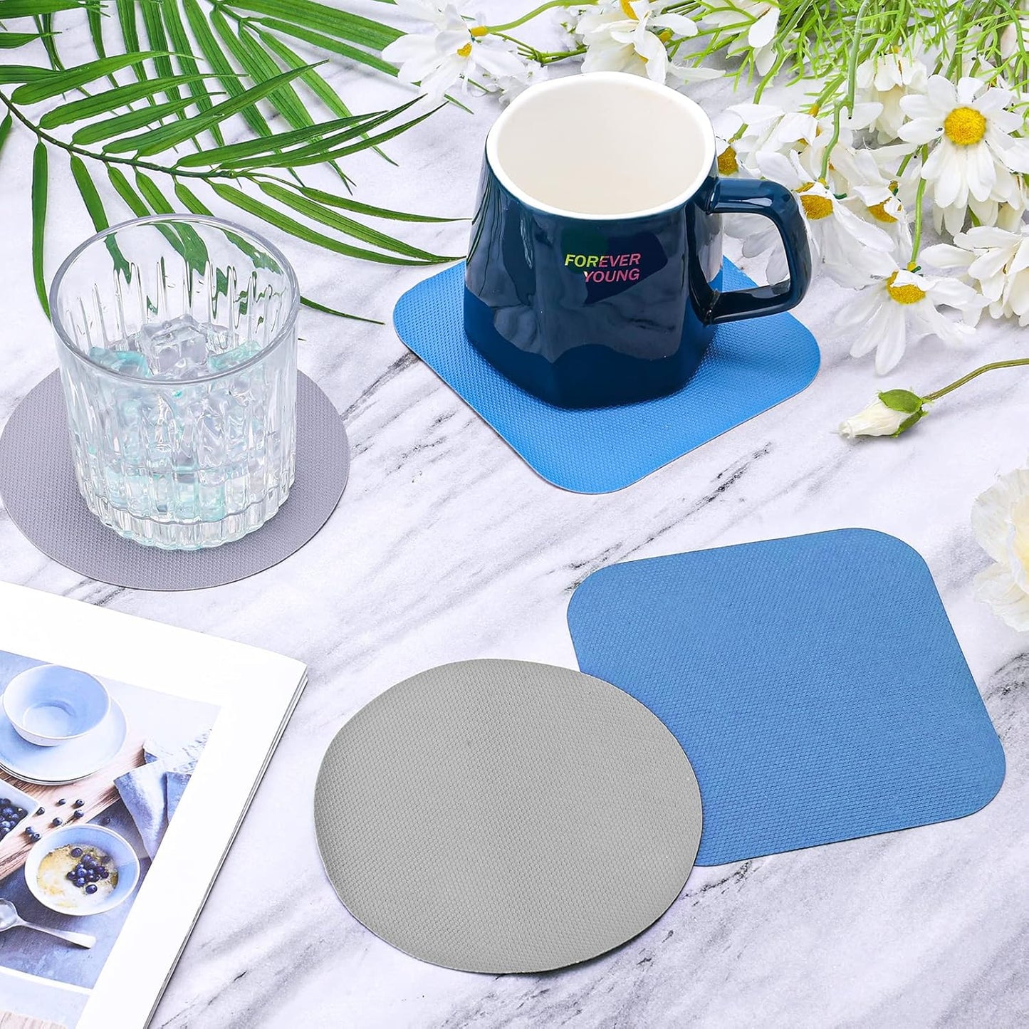 LUTER 4pcs Jar Opener, Rubber, Multi-function Silicone Bottle Opener for Seniors with Weak Hands Lid Cap Gripper Pads Kitchen Coasters Gadgets(Light Blue, Green)