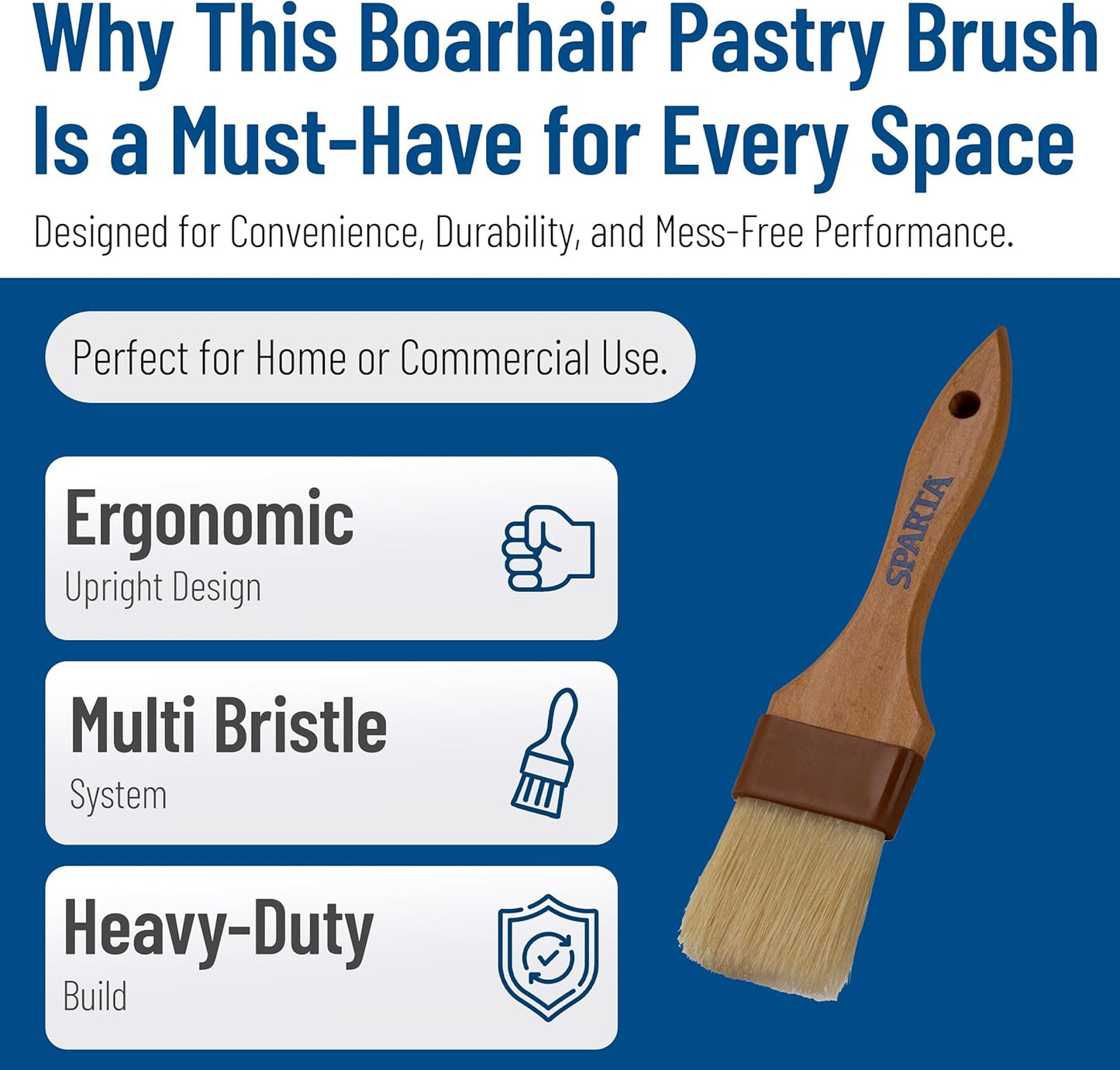 SPARTA Kitchen Basting Brush – 4037300 Basting Brush for Cooking Flat Boar Bristle Brush, Hardwood Handle for Kitchens, Restaurants, Catering, High Heat Food Prep, 1.5in