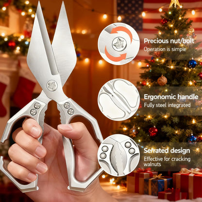 Multifunctional Heavy-Duty Kitchen Shears,Ultra Sharp Stainless Steel Poultry Shears,Multipurpose Food Scissors for Chicken, Meat,Fish, Vegetables,Bone Cutting(Silver)