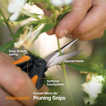 Fiskars 6" Pruning Scissors for Flowers, Buds, Weeds and Small Plants, Garden Snips with Resin Resistant Nonstick Stainless Steel Blades, Gardening Trimmers with Comfortable Handle