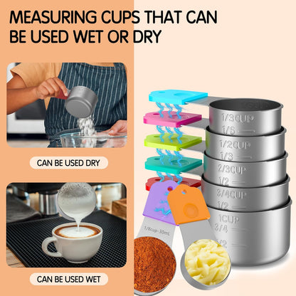 Magnetic Measuring Cups, 5 Stainless Steel Nesting Measuring Cup Set for Measuring Dry or Liquid Ingredients