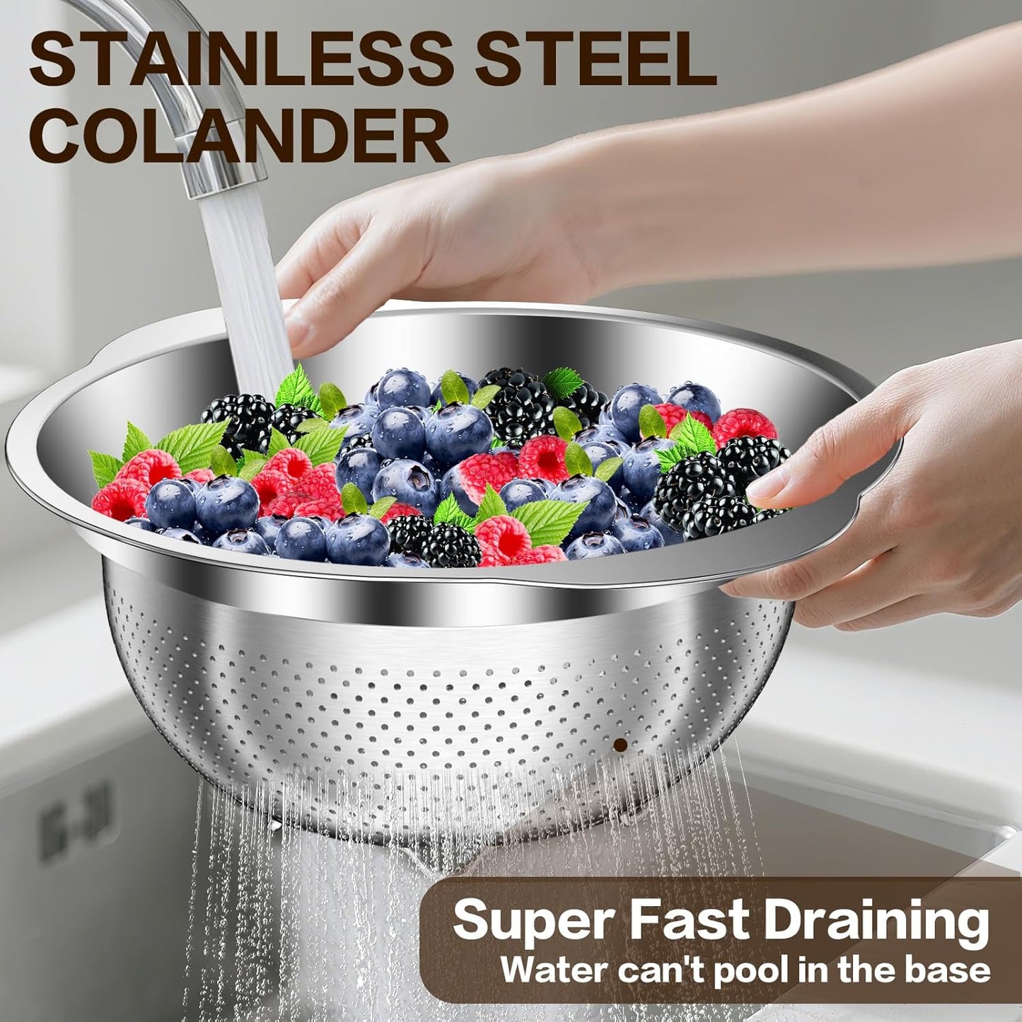 Over the Sink Colander, Expandable Strainers and Colanders with Fine Mesh, Colander for Kitchen with Rubber Grip for Draining Pasta, Vegetables and Fruits - Essential Kitchen Sink Strainer