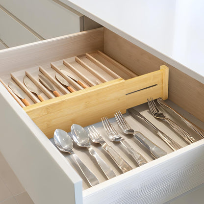 VaeFae 6-Pack Adjustable Bamboo Drawer Dividers, Expandable Drawer Organizer for Kitchen Utensils, Clothes, Bathroom, Office – Fits Drawer Interiors 16.6" to 21.8"