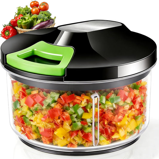 LHS Manual Food Processor Large Vegetable Chopper, 1000ML Pull String Chopper Garlic Mincer Onion Cutter for Veggies,Salad,Fruits, Nuts, BPA Free, Black
