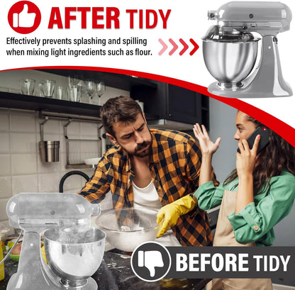 Pouring Shield for KitchenAid Tilt Head 4.5-5 QT (for Stainless Steel Bowls Only), for Kitchen aid Accessories and Attachments, Fully Enclosed Foldable Lid Mixer Bowl Cover & Flour Funnel