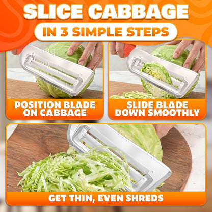 Cabbage Shredder with Dual Blade - Faster Coleslaw Prep in Minutes, Stainless Steel Cabbage Knife for Coleslaw & Salads, Lettuce Cutter for BBQ & Meal Prep, 11.8" Slicer, Ergonomic Non-Slip Handle