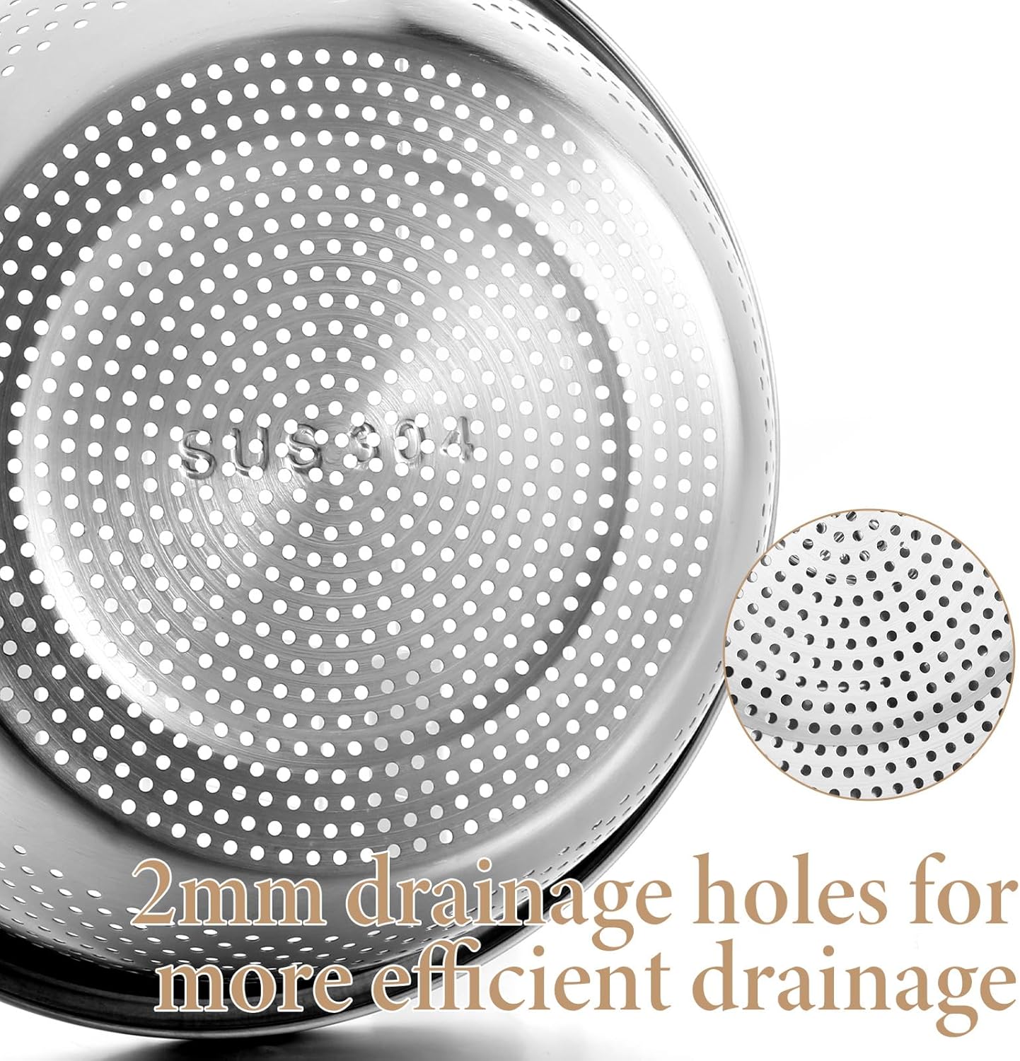 304 Stainless Steel Colander 3.5QT Microporous Colander and Large Bowl, Rice-Strainer with Salad Mixing Bowl Rice Washer Strainer Bowls for Washing Vegetables, Fruit and Rice, Dishwasher Safe(2PCS)