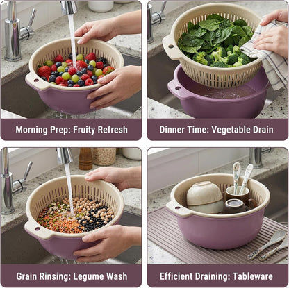 2 in 1 Colander Bowl Set, Detachable Strainer and Serving Bowl Kitchen Fruit Vegetable Washing Drainer for Home Meal Prep and Salad Making (Small 14x7x16cm)
