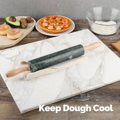 Koville African Natural Marble Rolling Pin, Non-Stick Polished Dough Roller, Pasta, Dumpling, Fondant, Pie Crust, Bread, Pizza Dough, Kitchen Baking Pastry Tools with Mat/Scraper（Namib Fantasy）