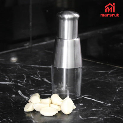 Pressed Garlic Chopper Stainless Steel, Mini Manual Masher Crusher, Multifunctional Handheld Pressure Choppers Aid, Hard Compact Mincing Dicer Press Purpose for Kitchen Food Vegetable Onion, Silver