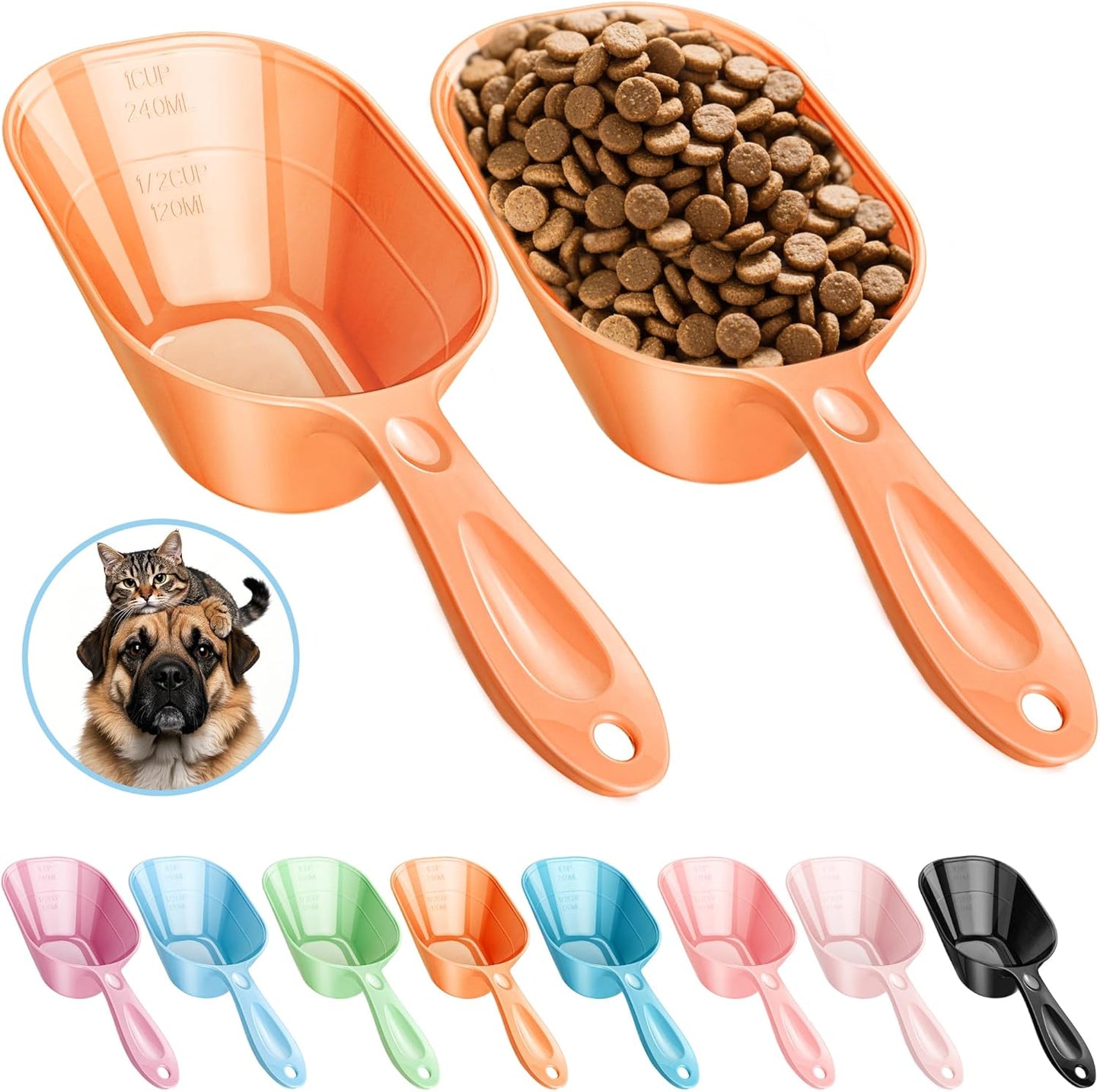 Food Scoop With Measuring Lines 2 Pack Black For Dog, Cat, Puppy, Coffee Bean, Flour Scoop, Ice