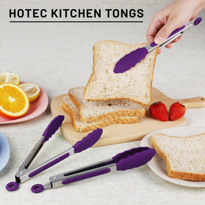 Hotec Silicone Kitchen Tongs for Cooking 9-Inch Serving Tongs with Silicone Tips, Set of 3 (Gradient Blue)