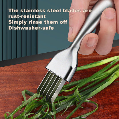 Stainless Steel Green Onion Slicer Cutter, Multifunctional Vegetable Shredder, Scallion Shred Silk Knife with Solid Handle for Garlic, Ginger, Herbs & Kitchen Meal Prep(6 Blades)