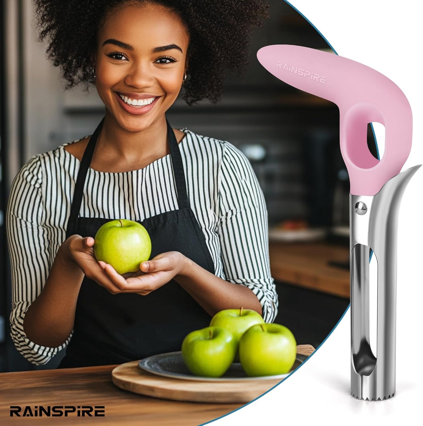 Rainspire Apple Corer Tool Kitchen Apple Core Remover Stainless Steel Comfortable Nonslip Handle, Dishwasher Safe, Red