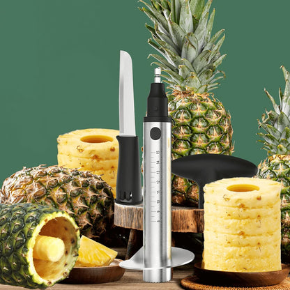 Newness Pineapple Corer with Knife, [Upgraded, Electric & Manual] Stainless Steel Fruit Pineapple Cutter with Electric Drill Accessory, Pineapple Slicer Remover Kitchen Tool with Measure Mark, Yellow